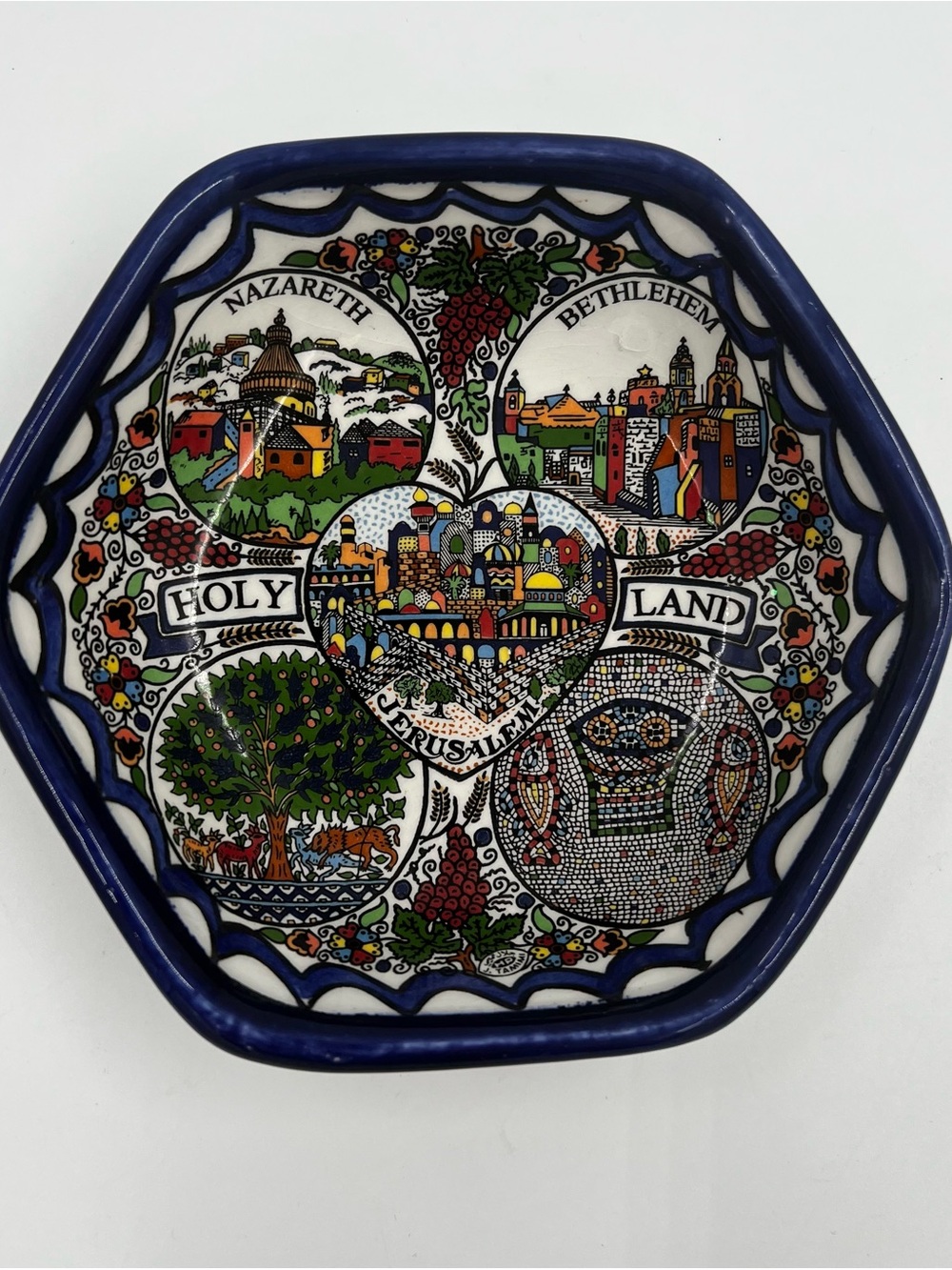 Vintage Holy Land Decorative 5” Bowl-  Armenian Hand Painted Ceramic Trinket
